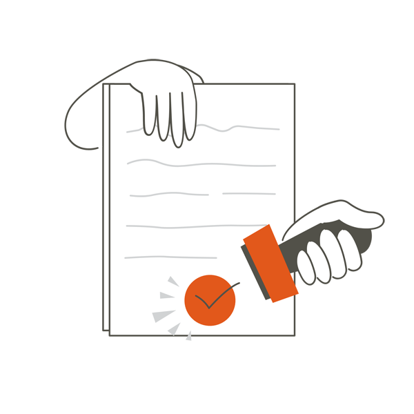 Ilustración de un documento de traducción con un sello oficial