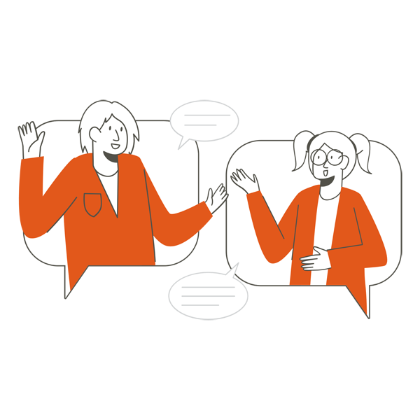 Ilustración de 2 personas dialogando en diferentes idiomas