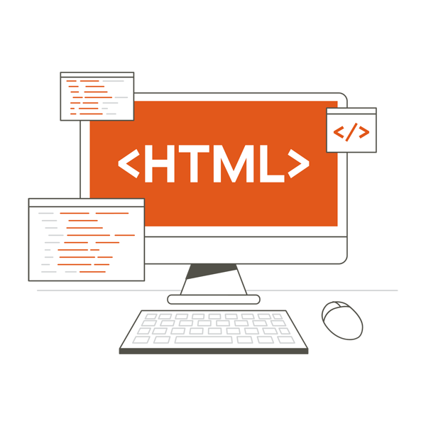 Ilustración de la pantalla de un ordenador mostrando código HTML