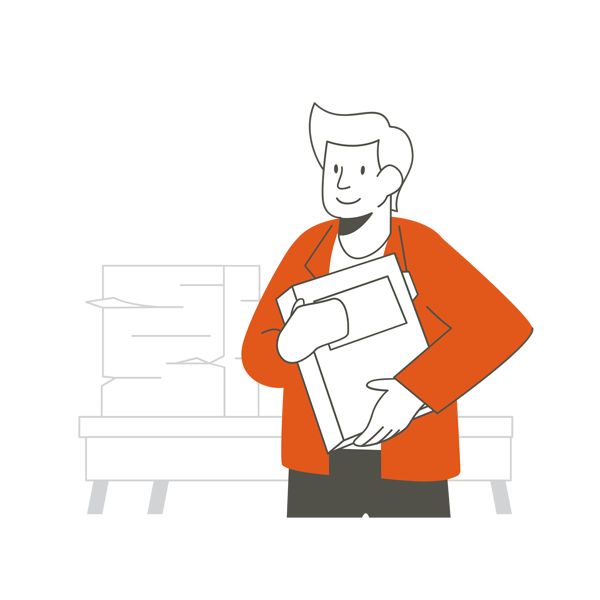 Ilustración de hombre con un libro bajo el brazo