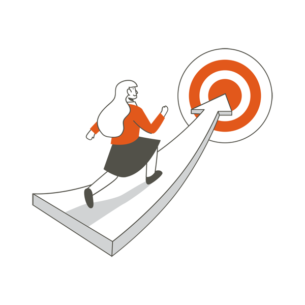 Ilustración de una chica que va hacía el centro de una diana